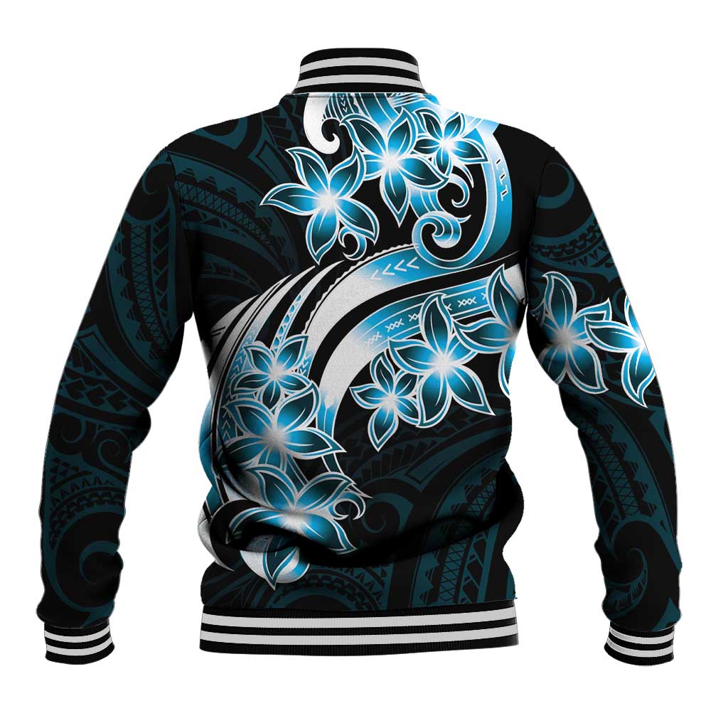 Plumeria Tribal Tattoo Baseball Jacket Blue Polynesian Pattern LT9 - Polynesian Pride