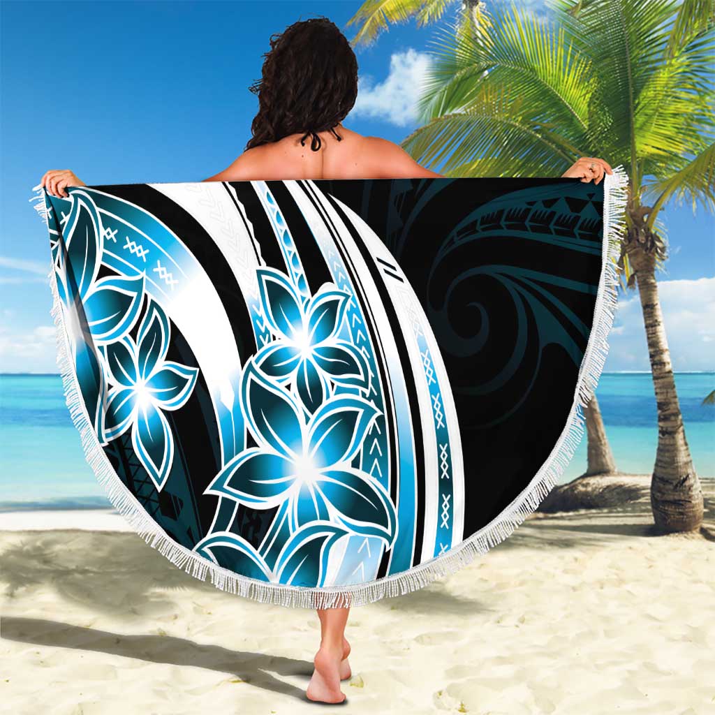 Plumeria Tribal Tattoo Beach Blanket Blue Polynesian Pattern