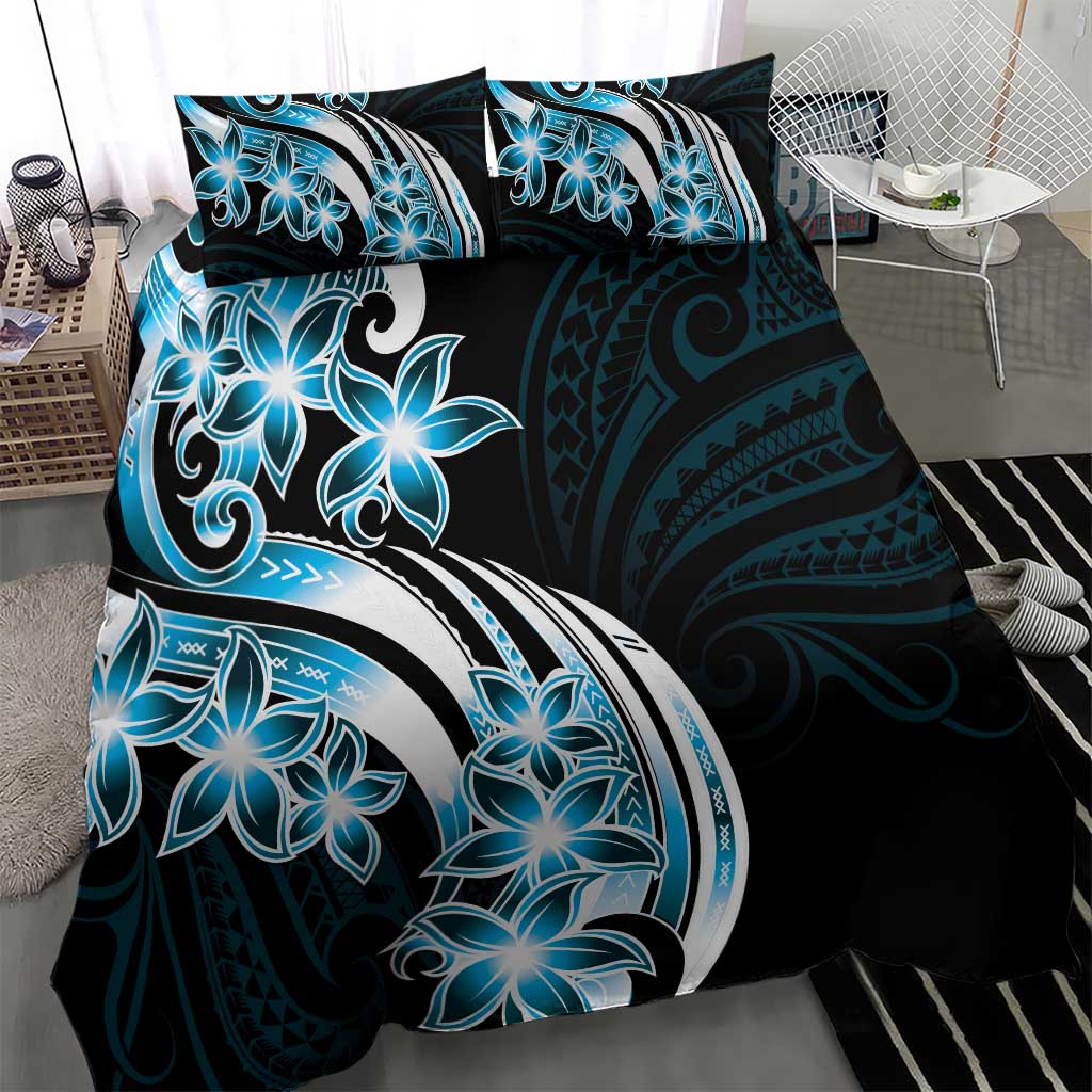 Plumeria Tribal Tattoo Bedding Set Blue Polynesian Pattern LT9 - Polynesian Pride