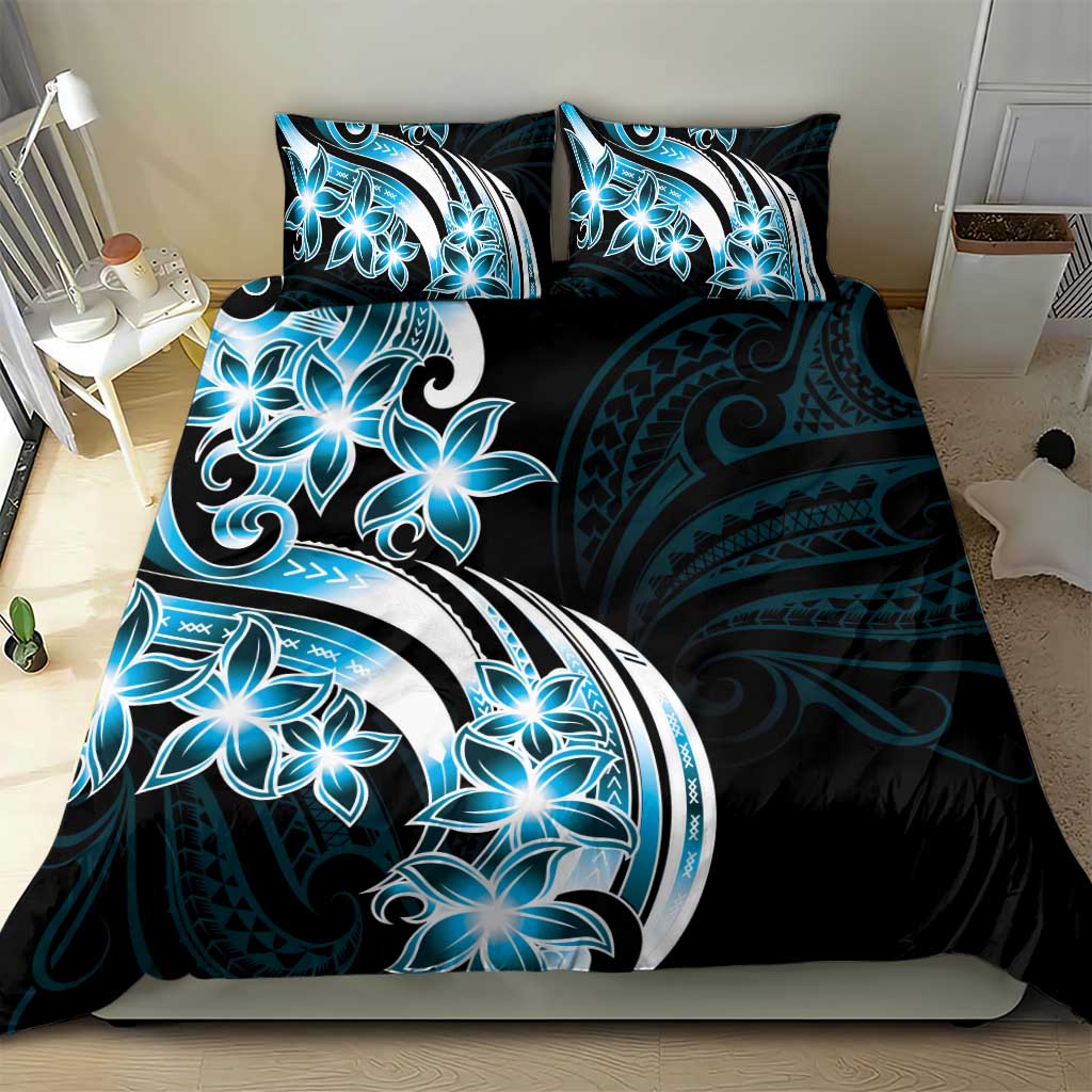Plumeria Tribal Tattoo Bedding Set Blue Polynesian Pattern LT9 - Polynesian Pride