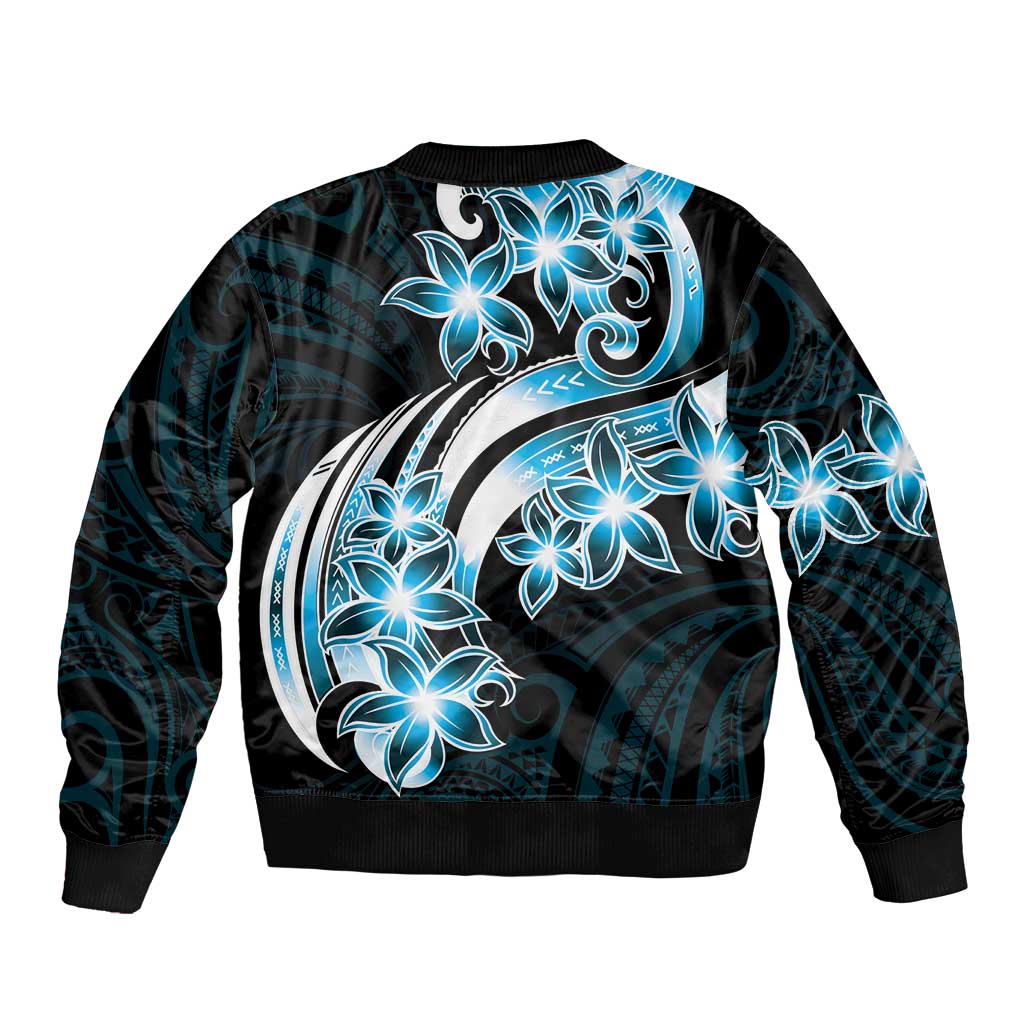 Plumeria Tribal Tattoo Bomber Jacket Blue Polynesian Pattern LT9 - Polynesian Pride