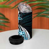 Plumeria Tribal Tattoo 4 in 1 Can Cooler Tumbler Blue Polynesian Pattern