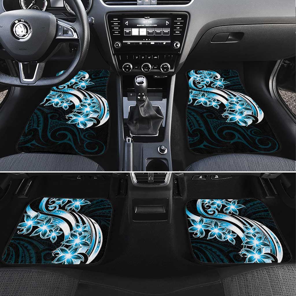 Plumeria Tribal Tattoo Car Mats Blue Polynesian Pattern