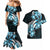 Plumeria Tribal Tattoo Couples Matching Mermaid Dress and Hawaiian Shirt Blue Polynesian Pattern