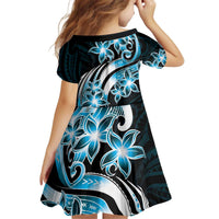 Plumeria Tribal Tattoo Family Matching Off Shoulder Short Dress and Hawaiian Shirt Blue Polynesian Pattern LT9 - Polynesian Pride