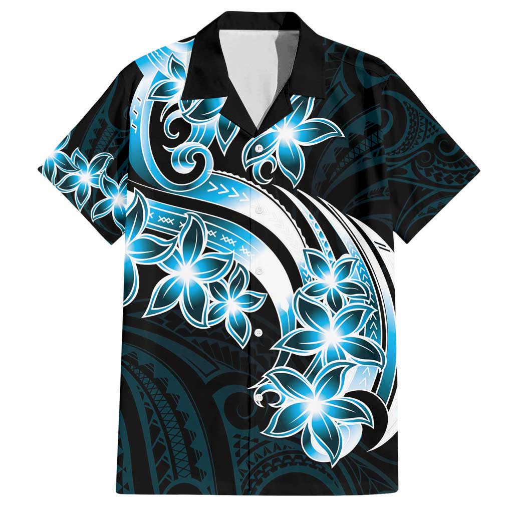 Plumeria Tribal Tattoo Family Matching Tank Maxi Dress and Hawaiian Shirt Blue Polynesian Pattern LT9 Dad's Shirt - Short Sleeve Blue - Polynesian Pride