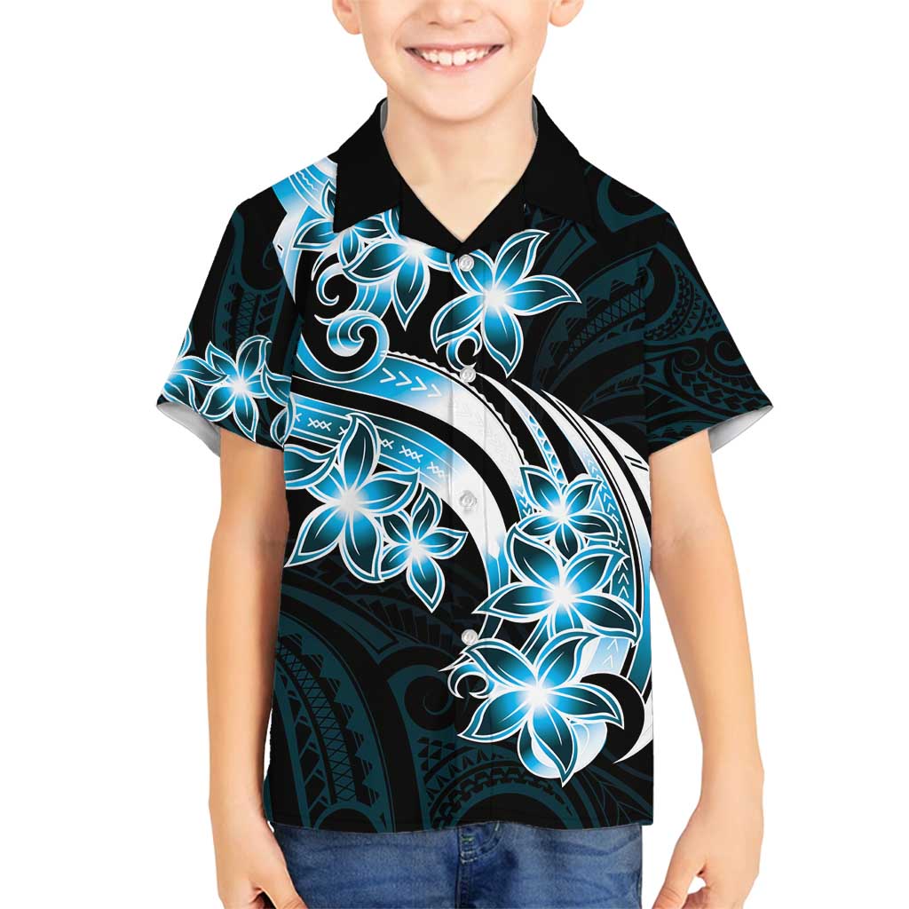 Plumeria Tribal Tattoo Family Matching Tank Maxi Dress and Hawaiian Shirt Blue Polynesian Pattern LT9 Son's Shirt Blue - Polynesian Pride