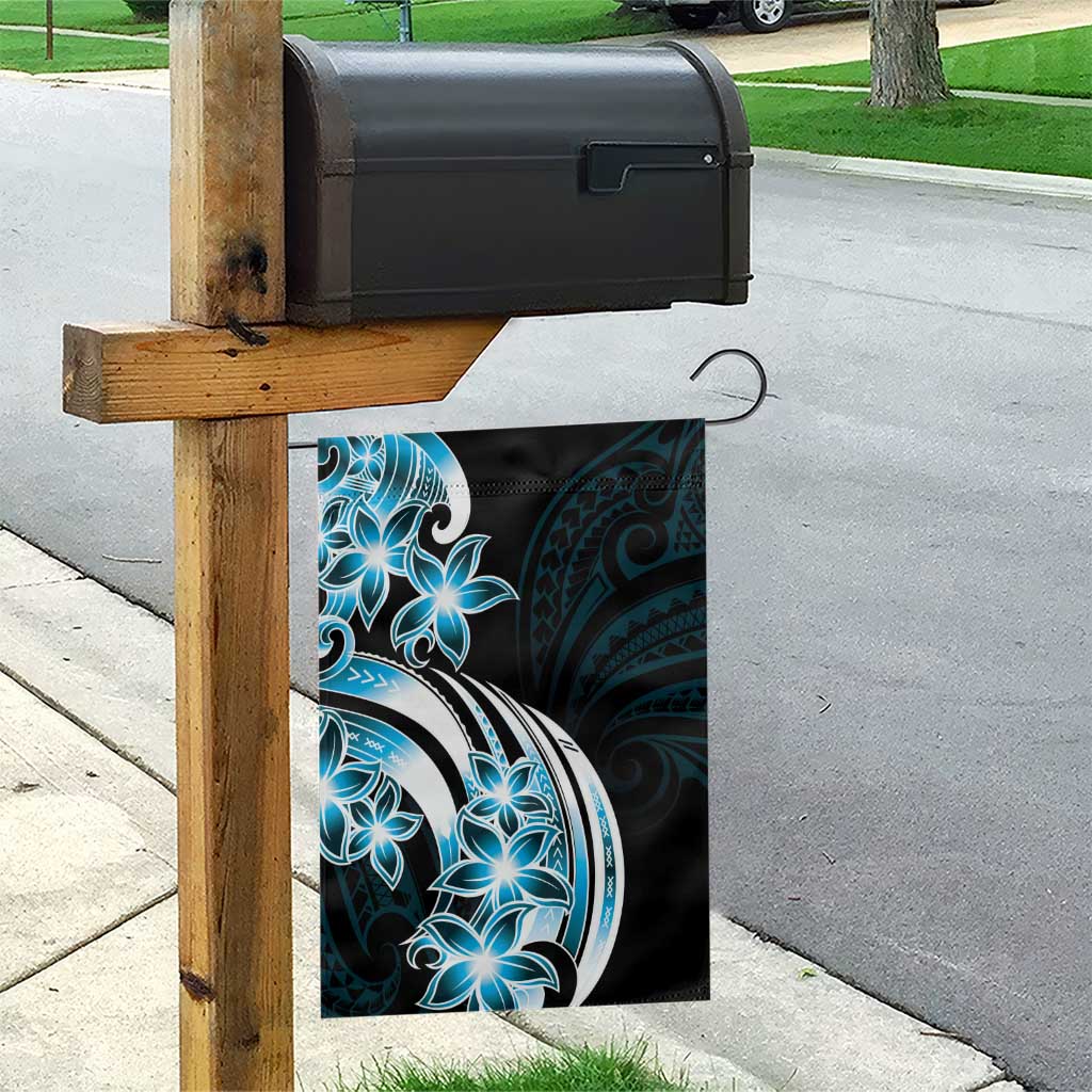 Plumeria Tribal Tattoo Garden Flag Blue Polynesian Pattern