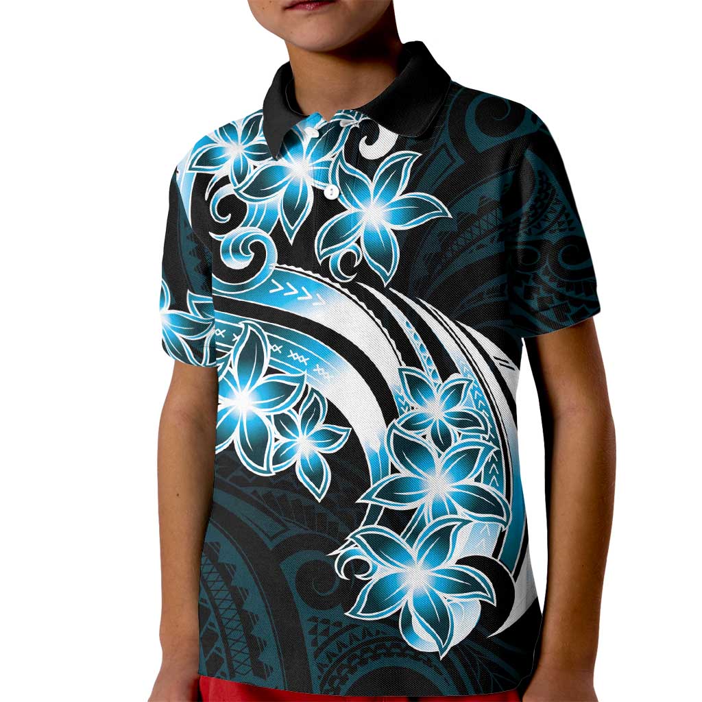 Plumeria Tribal Tattoo Kid Polo Shirt Blue Polynesian Pattern LT9 Kid Blue - Polynesian Pride