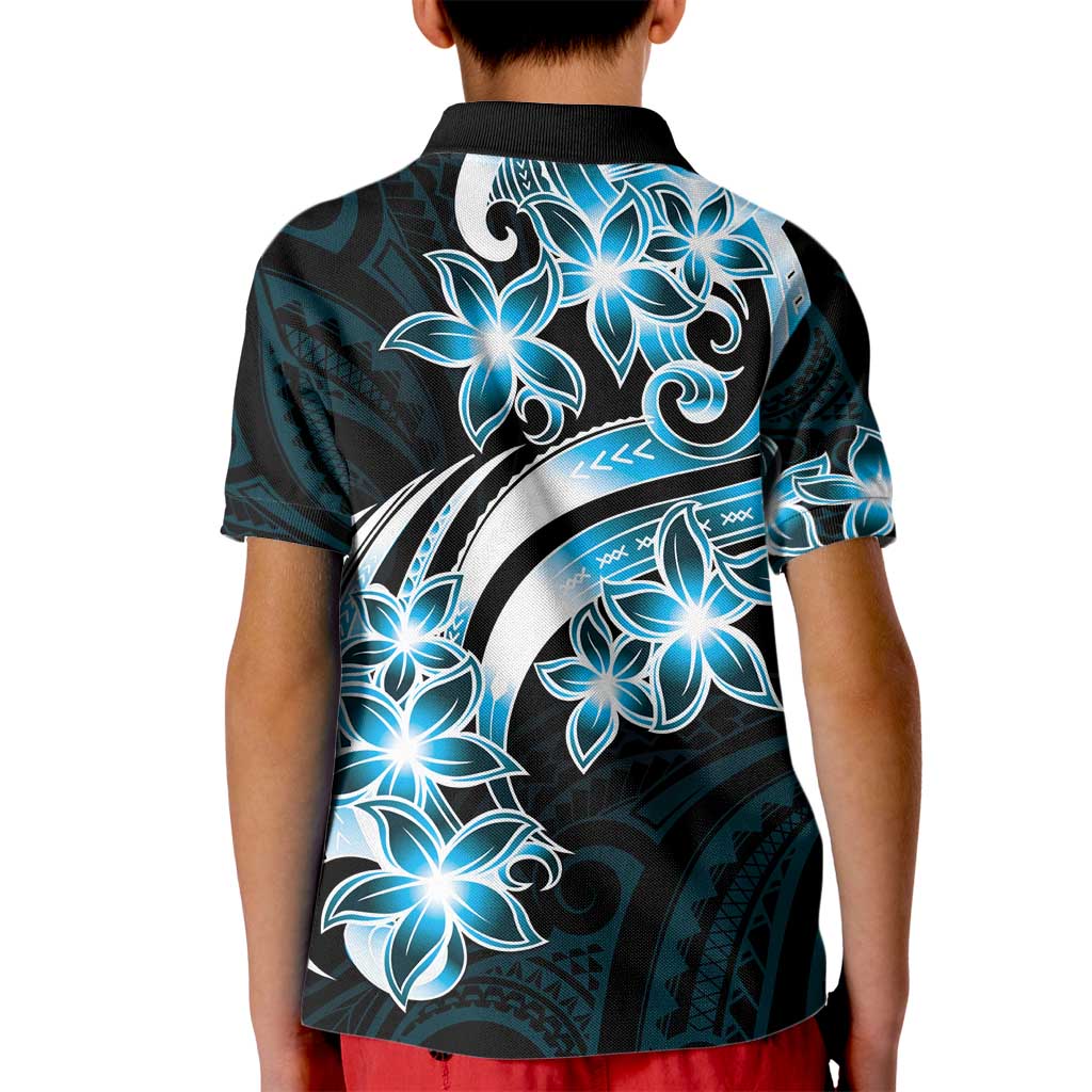 Plumeria Tribal Tattoo Kid Polo Shirt Blue Polynesian Pattern LT9 - Polynesian Pride