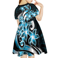 Plumeria Tribal Tattoo Kid Short Sleeve Dress Blue Polynesian Pattern LT9 - Polynesian Pride