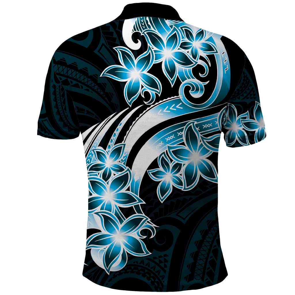 Plumeria Tribal Tattoo Polo Shirt Blue Polynesian Pattern