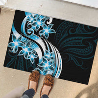Plumeria Tribal Tattoo Rubber Doormat Blue Polynesian Pattern