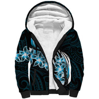 Plumeria Tribal Tattoo Sherpa Hoodie Blue Polynesian Pattern