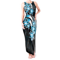 Plumeria Tribal Tattoo Tank Maxi Dress Blue Polynesian Pattern