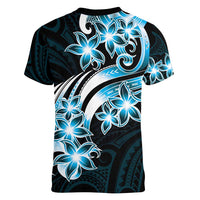 Plumeria Tribal Tattoo Women V-Neck T-Shirt Blue Polynesian Pattern LT9 - Polynesian Pride