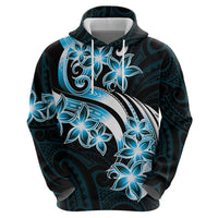 Plumeria Tribal Tattoo Zip Hoodie Blue Polynesian Pattern