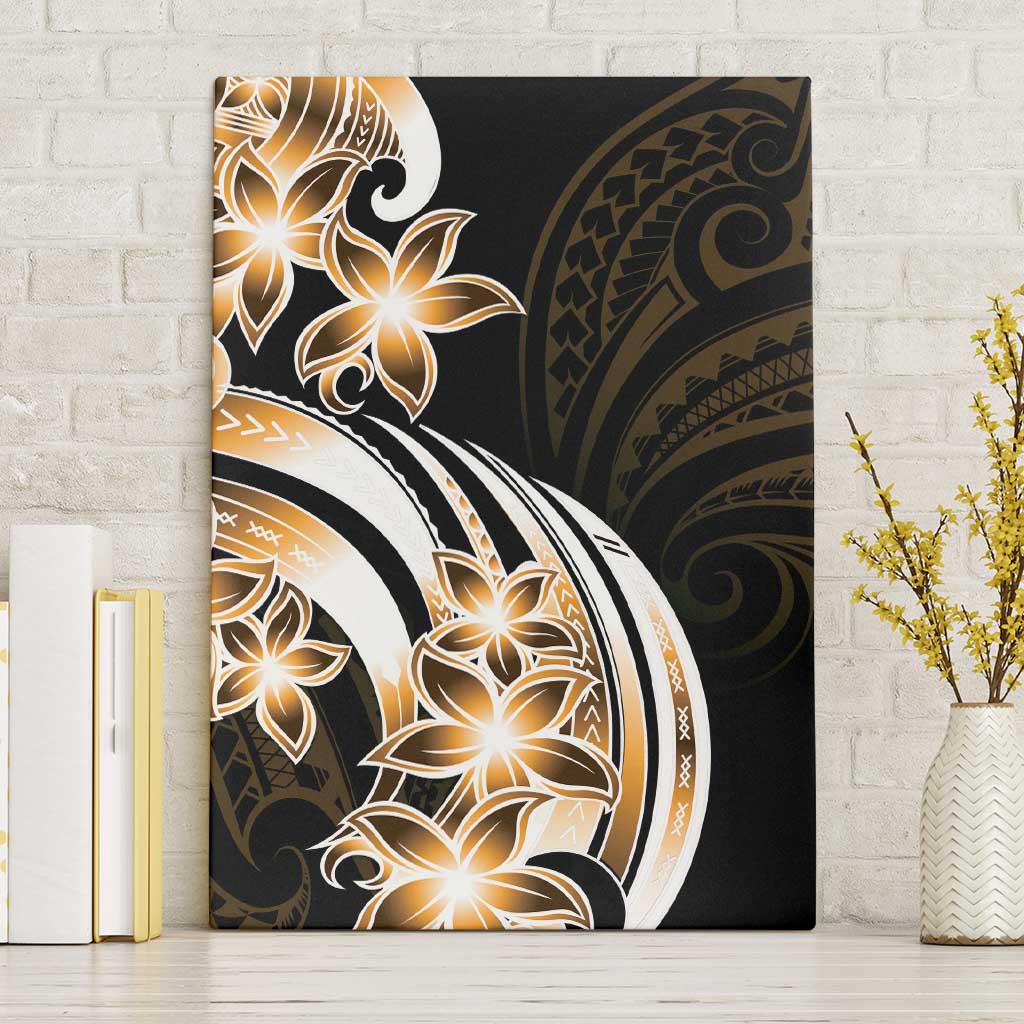 Plumeria Tribal Tattoo Canvas Wall Art Gold Polynesian Pattern