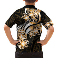 Plumeria Tribal Tattoo Family Matching Off Shoulder Maxi Dress and Hawaiian Shirt Gold Polynesian Pattern