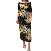 Plumeria Tribal Tattoo Family Matching Puletasi and Hawaiian Shirt Gold Polynesian Pattern LT9 Mom's Dress Gold - Polynesian Pride
