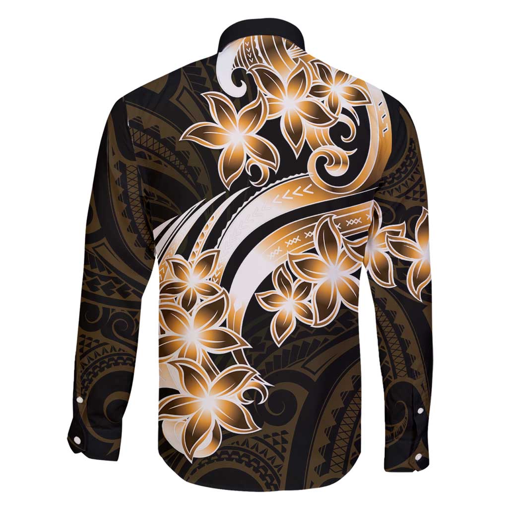 Plumeria Tribal Tattoo Family Matching Tank Maxi Dress and Hawaiian Shirt Gold Polynesian Pattern