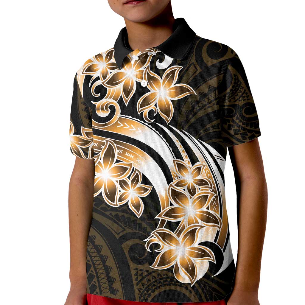 Plumeria Tribal Tattoo Kid Polo Shirt Gold Polynesian Pattern LT9 Kid Gold - Polynesian Pride