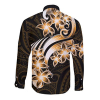 Plumeria Tribal Tattoo Long Sleeve Button Shirt Gold Polynesian Pattern LT9 - Polynesian Pride