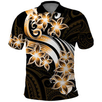 Plumeria Tribal Tattoo Polo Shirt Gold Polynesian Pattern