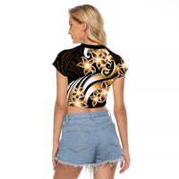 Plumeria Tribal Tattoo Raglan Cropped T Shirt Gold Polynesian Pattern LT9 - Polynesian Pride