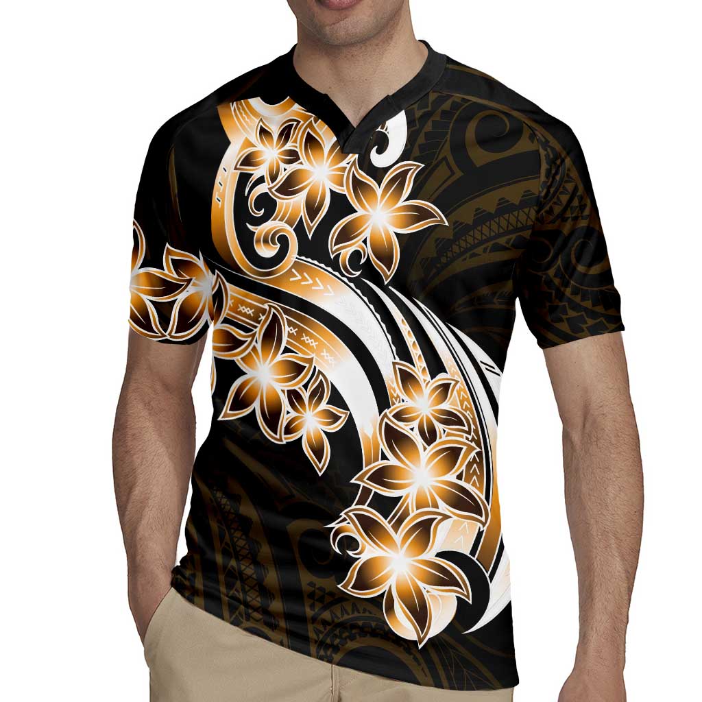 Plumeria Tribal Tattoo Rugby Jersey Gold Polynesian Pattern