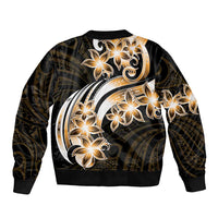 Plumeria Tribal Tattoo Sleeve Zip Bomber Jacket Gold Polynesian Pattern