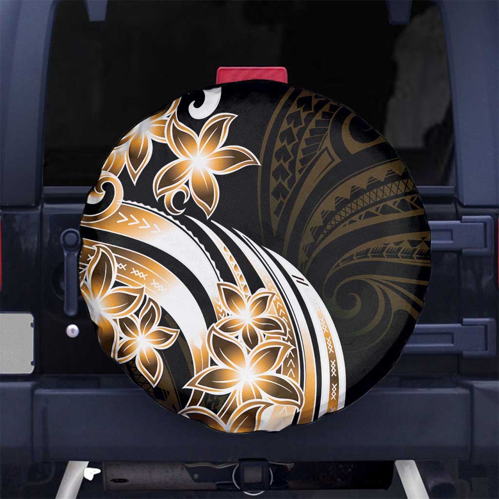 Plumeria Tribal Tattoo Spare Tire Cover Gold Polynesian Pattern