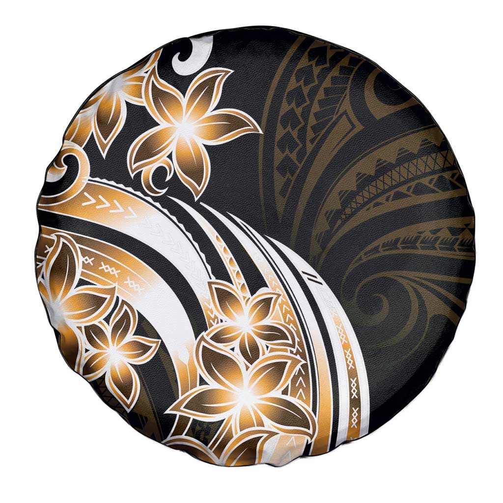 Plumeria Tribal Tattoo Spare Tire Cover Gold Polynesian Pattern