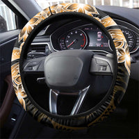 Plumeria Tribal Tattoo Steering Wheel Cover Gold Polynesian Pattern