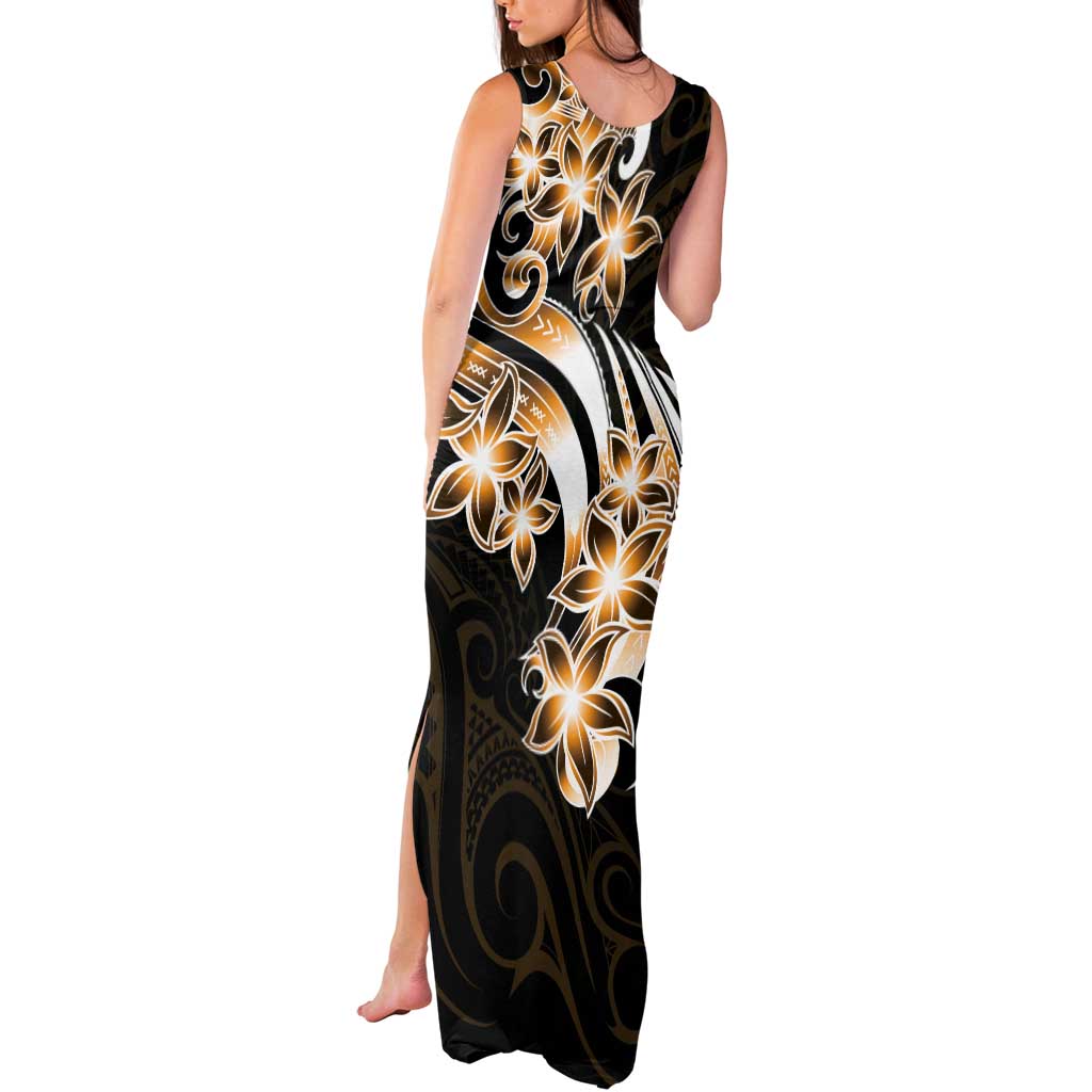 Plumeria Tribal Tattoo Tank Maxi Dress Gold Polynesian Pattern