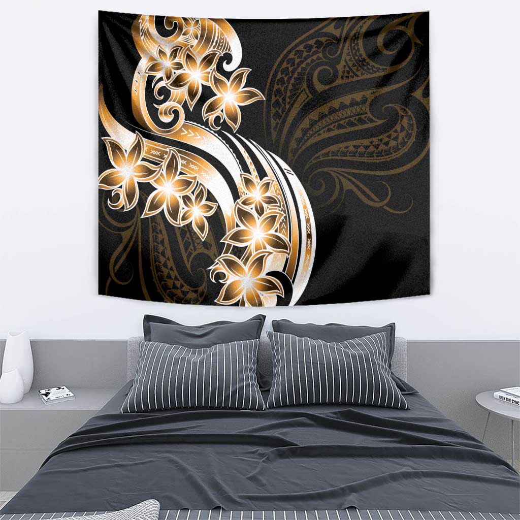 Plumeria Tribal Tattoo Tapestry Gold Polynesian Pattern