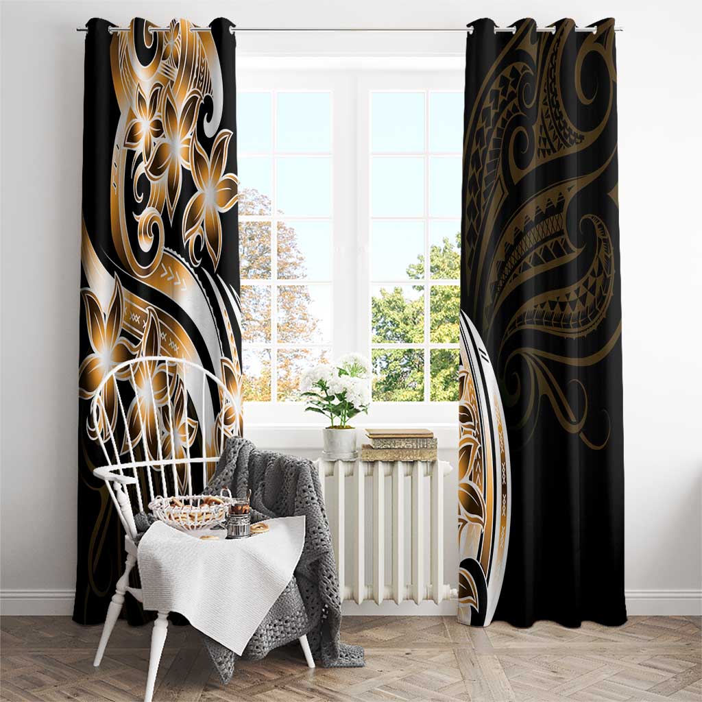 Plumeria Tribal Tattoo Window Curtain Gold Polynesian Pattern