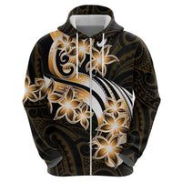 Plumeria Tribal Tattoo Zip Hoodie Gold Polynesian Pattern