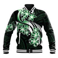 Plumeria Tribal Tattoo Baseball Jacket Green Polynesian Pattern