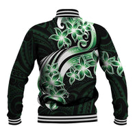 Plumeria Tribal Tattoo Baseball Jacket Green Polynesian Pattern