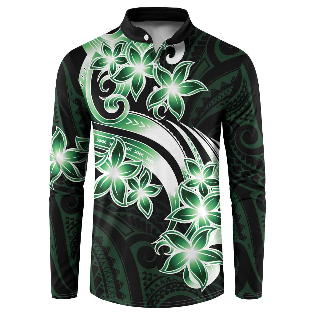 Plumeria Tribal Tattoo Button Sweatshirt Green Polynesian Pattern LT9 Green - Polynesian Pride