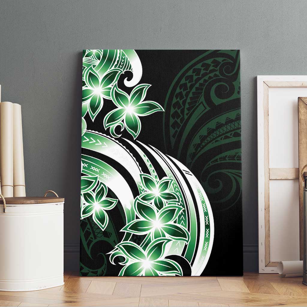 Plumeria Tribal Tattoo Canvas Wall Art Green Polynesian Pattern