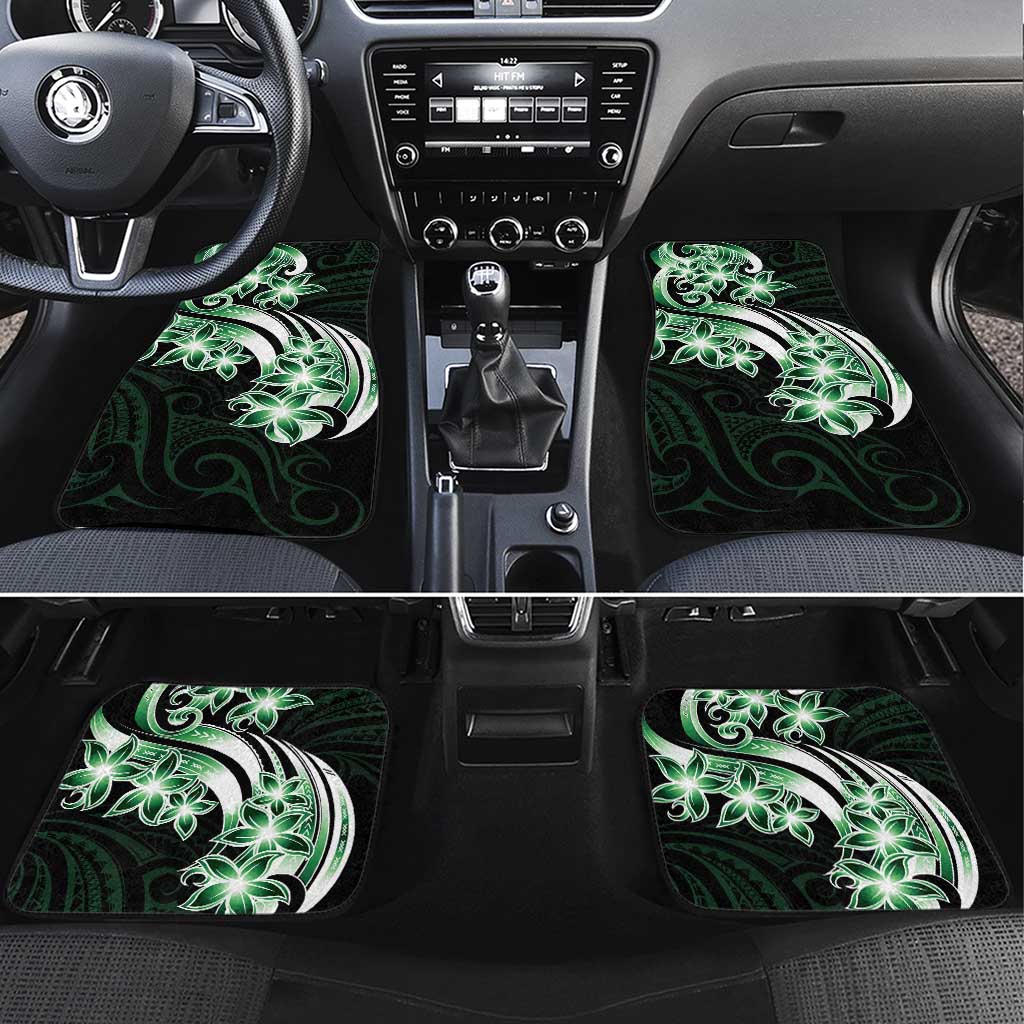 Plumeria Tribal Tattoo Car Mats Green Polynesian Pattern