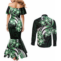 Plumeria Tribal Tattoo Couples Matching Mermaid Dress and Long Sleeve Button Shirt Green Polynesian Pattern LT9 - Polynesian Pride