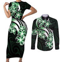 Plumeria Tribal Tattoo Couples Matching Short Sleeve Bodycon Dress and Long Sleeve Button Shirt Green Polynesian Pattern LT9 Green - Polynesian Pride
