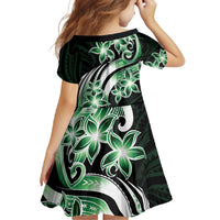 Plumeria Tribal Tattoo Family Matching Long Sleeve Bodycon Dress and Hawaiian Shirt Green Polynesian Pattern