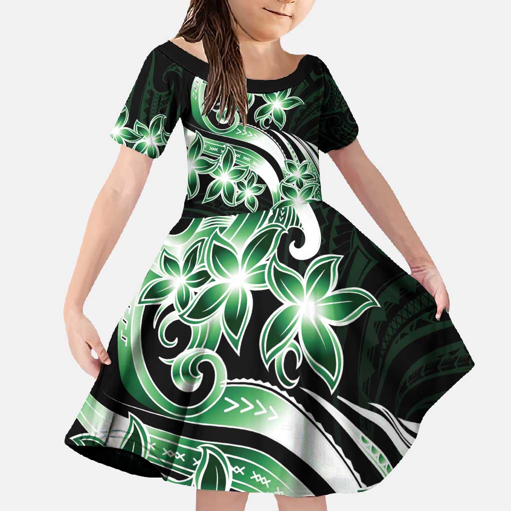 Plumeria Tribal Tattoo Family Matching Mermaid Dress and Hawaiian Shirt Green Polynesian Pattern