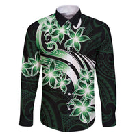 Plumeria Tribal Tattoo Family Matching Puletasi and Hawaiian Shirt Green Polynesian Pattern LT9 Dad's Shirt - Long Sleeve Green - Polynesian Pride