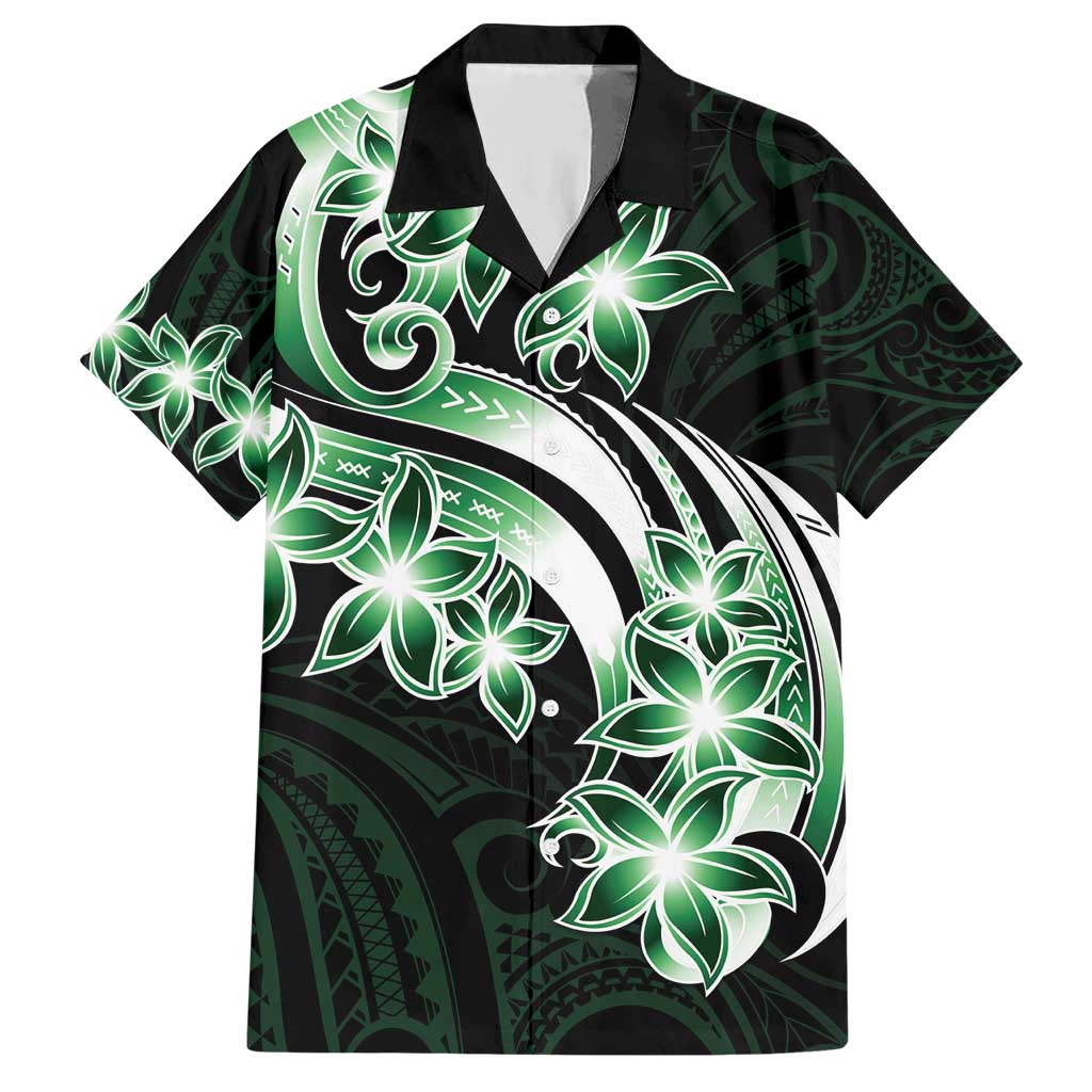 Plumeria Tribal Tattoo Family Matching Short Sleeve Bodycon Dress and Hawaiian Shirt Green Polynesian Pattern LT9 Dad's Shirt - Short Sleeve Green - Polynesian Pride