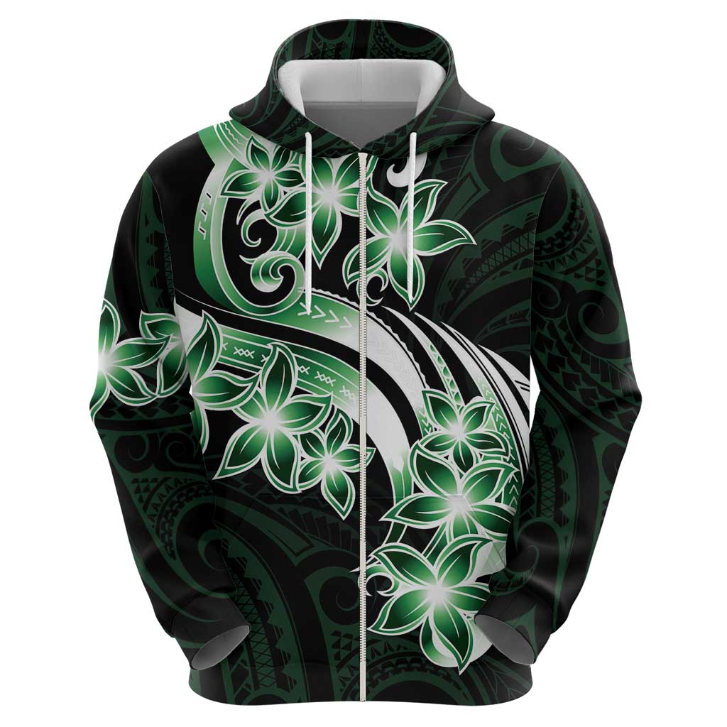 Plumeria Tribal Tattoo Hoodie Green Polynesian Pattern